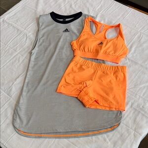 Adidas Silver and Orange Tennis Dress Set. Size S.